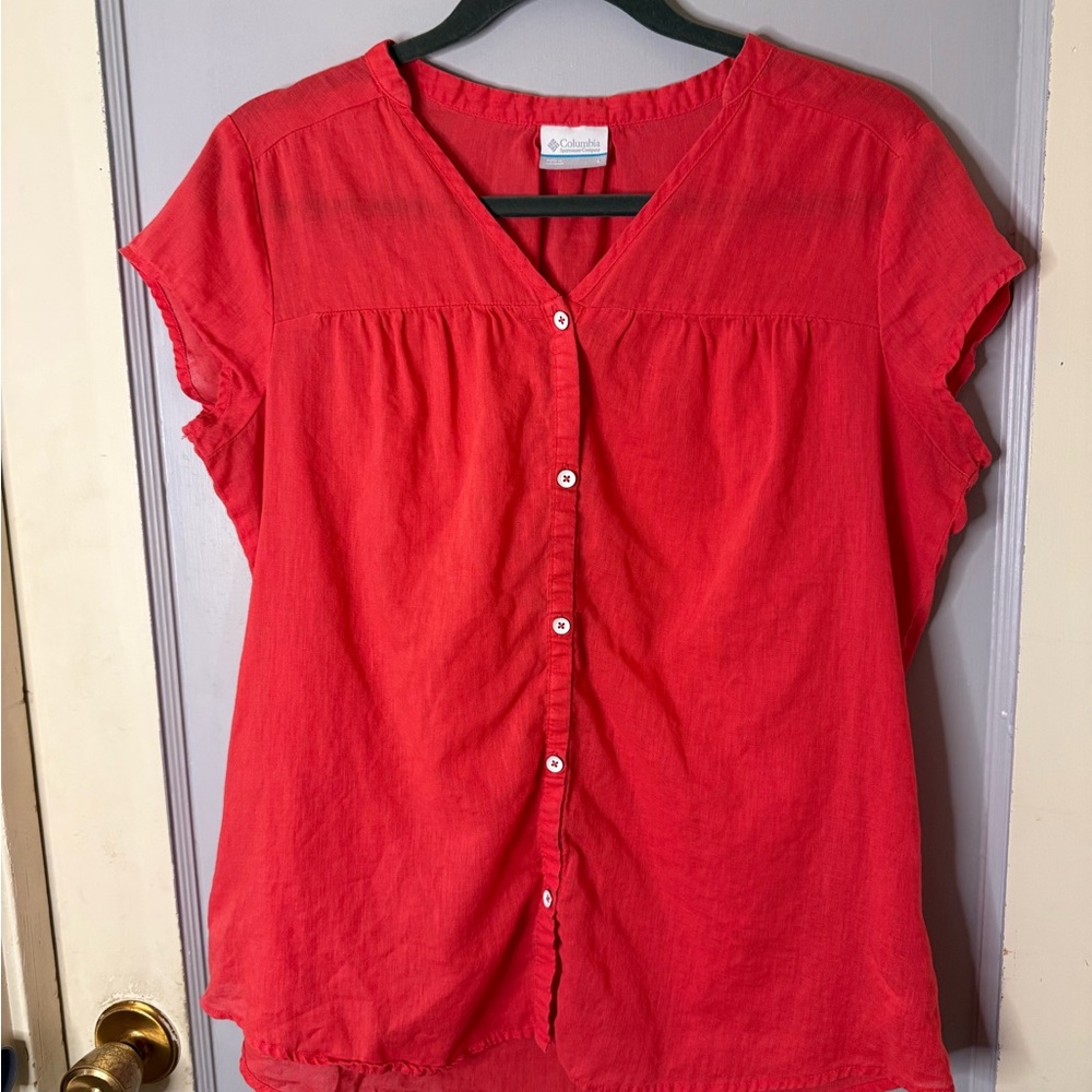 Columbia rich coral Scarlet Button-Down Blouse